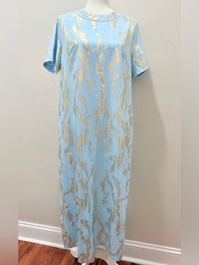 Light Blue & Gold Short Sleeve Maxi Dress